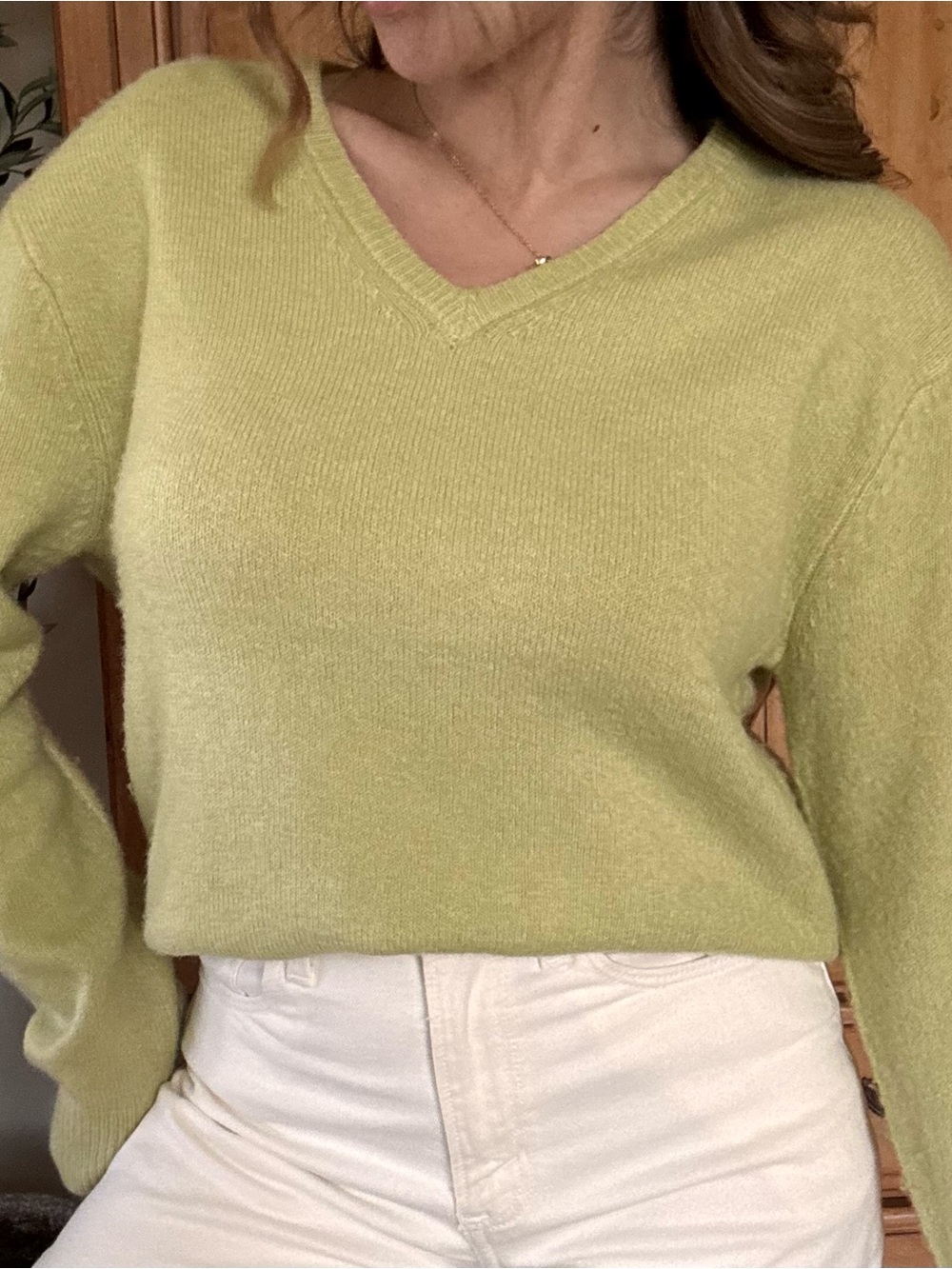 CeCe Light Lime V-Neck Sweater